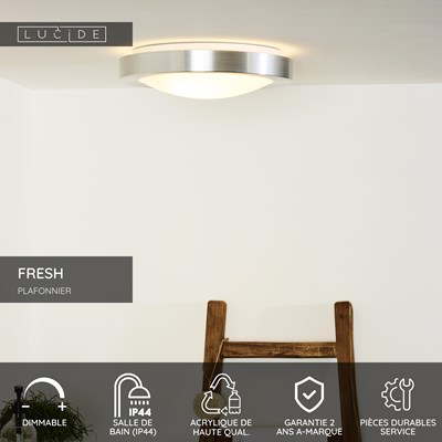 Lucide FRESH - Plafonnier Salle de bains - Ø 35 cm - 2xE27 - IP44 - Chrome Dépoli